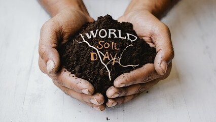 Hands holding soil with World Soil Day message
