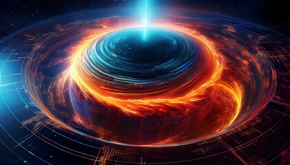 digital visualization of a swirling planetary vortex with thermal imaging data on a futuristic interface