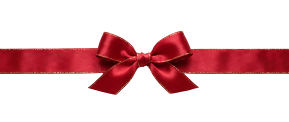 red ribbon and bow with gold isolated against transparent background
