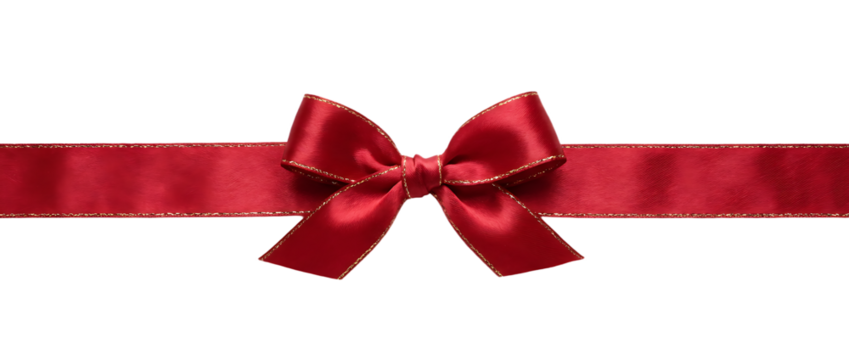 red ribbon and bow with gold isolated against transparent background - Powered by Adobe