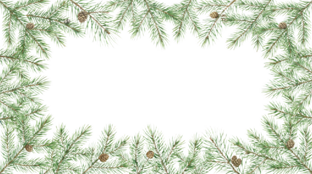 christmas border of branches. spruce twigs background. pine leaves isolated on a transparent background.