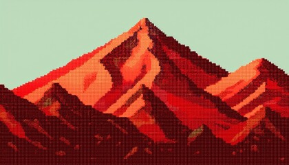 pixel art of a red mountain
