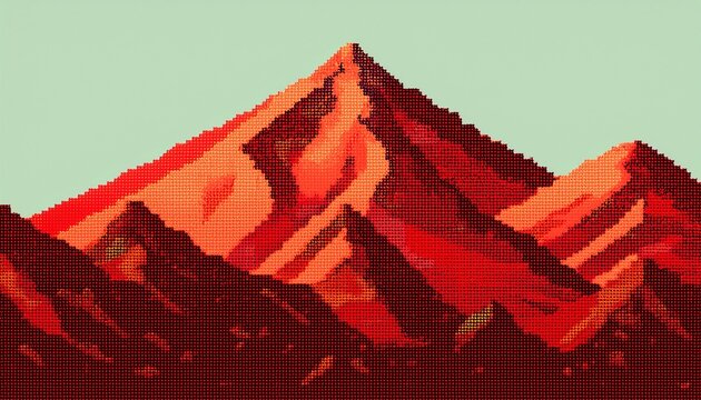 pixel art of a red mountain
