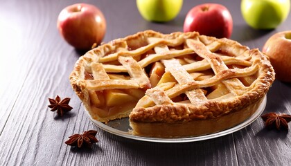 slice of apple pie with lattice crust