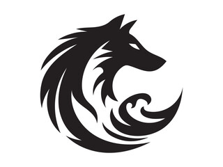 Black and White Horse Head Logo Design with Elegant Stylized Lines. A stylized, minimalist illustration of a wolf's head in profile against a pure white background. 