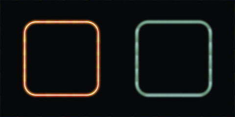 Neon Rounded Square Shapes Glowing in Orange and Teal on Black Background