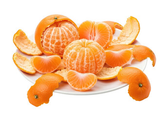 Tangerines isolated on transparent background a vibrant display of peeled and whole tangerines, showcasing their juicy segments and bright orange color against a clean backdrop