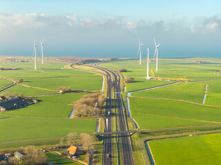 Aerial Wind Farm View with Modern Turbines Generating Clean Energy