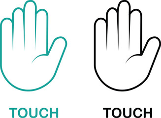 Touch hand icon set collection group in black flat line style, palm symbol illustration pack of gesture signs, stop hand mark outline bundle, sensory touch graphic elements assortment