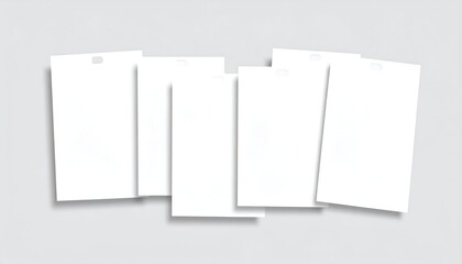 Seven rectangular white tags arranged on a grey background