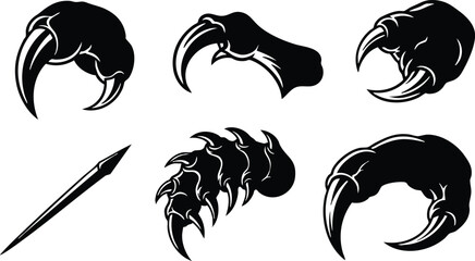 Fototapeta premium Set of six black animal claw and talon silhouettes vector illustration in simple style for design projects and logos 