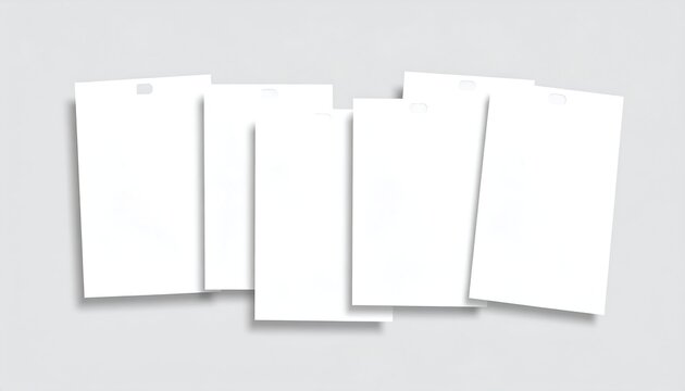 Seven rectangular white tags arranged on a grey background