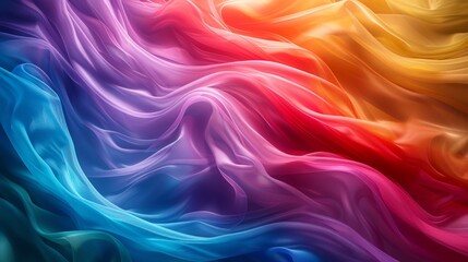 Obraz premium Abstract colorful silk fabric texture background. Wavy rainbow gradient cloth pattern. Fluid motion of blue, purple and orange satin