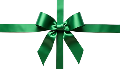 Green Ribbon Bow on White Background gift present isolated on a transparent background