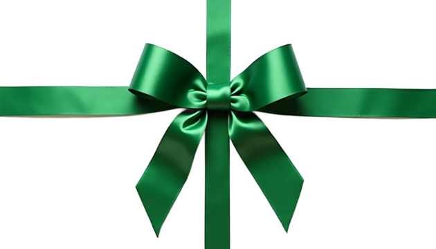 Green Ribbon Bow on White Background gift present isolated on a transparent background
