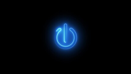 Neon click power button pictogram concept technical background modern connect black background..