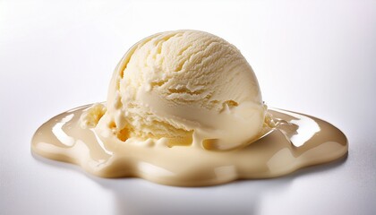 Fototapeta premium Melting Vanilla Ice Cream Scoop On White Surface