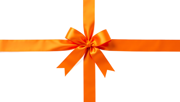 Orange satin ribbon bow on white background gift isolated on a transparent background