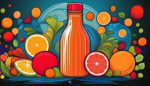 bright orange bottle resembles fruit surrounded by colorful umb