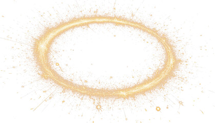 Golden vortex, spiral, splashes, sparks, dust on transparent background..