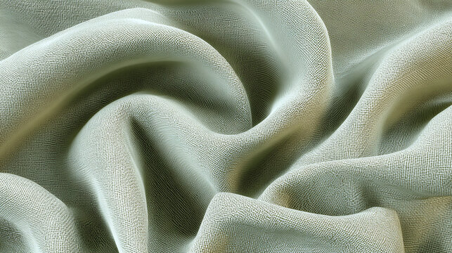 Close-up of softly draped cloth. The fabric is light green, with gentle folds and a delicate texture. The lighting casts shadows that accentuate the curves and create a sense of movement