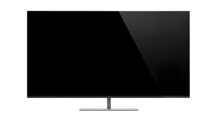 Modern flat screen television with a sleek design and black blank screen, isolated on transparent background