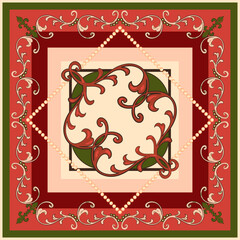 Ornate vintage floral seamless border, scarf pattern with decorative square design. Rich, classic style for vintage&nbsp;scarf and luxurious home decor
