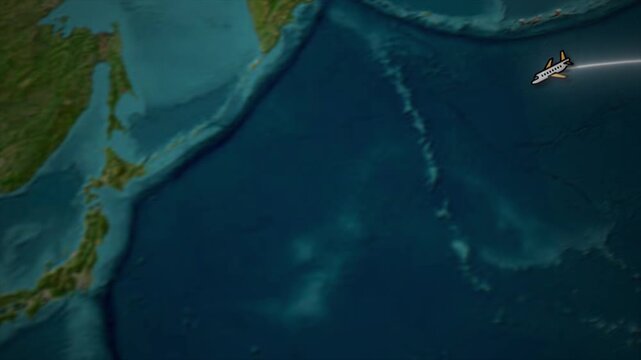 Los Angeles to Tokyo Flight Path Animation over Pacific Ocean Map