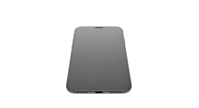 Modern dark smartphone with a blank screen and sleek design, isolated on transparent background