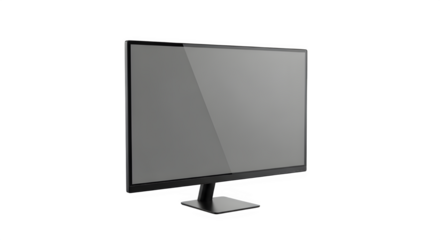 Contemporary flatscreen computer monitor with a blank display, isolated on transparent background