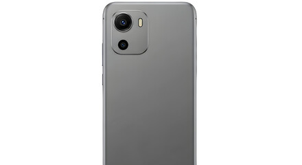 Back view of a modern grey smartphone with a dualcamera system, isolated on transparent background