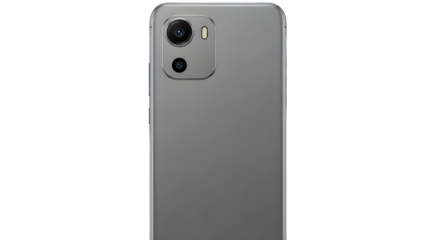 Back view of a modern grey smartphone with a dualcamera system, isolated on transparent background