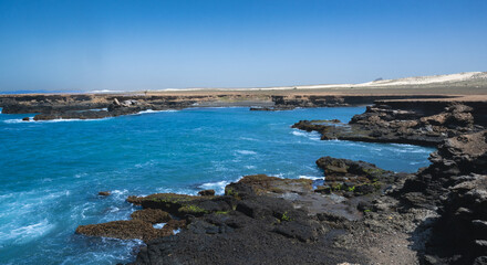 Morro de Areia Coastline, Boa Vista: rugged volcanic cliffs and turquoise Atlantic waters