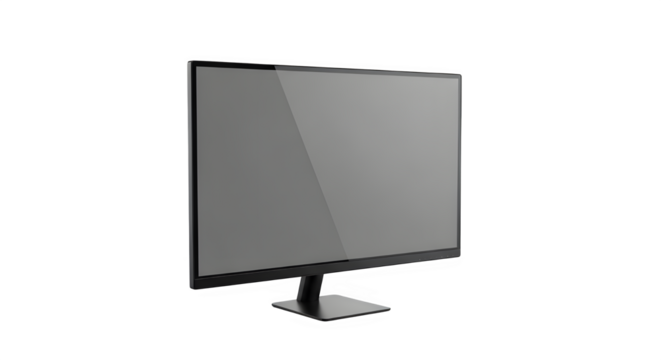 Contemporary flatscreen computer monitor with a blank display, isolated on transparent background