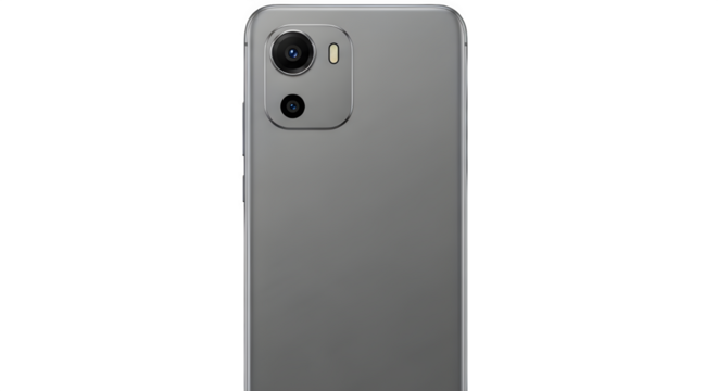 Back view of a modern grey smartphone with a dualcamera system, isolated on transparent background