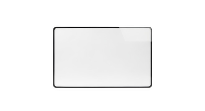 Empty rectangular whiteboard with a dark border and a distinct topright corner, isolated on transparent background
