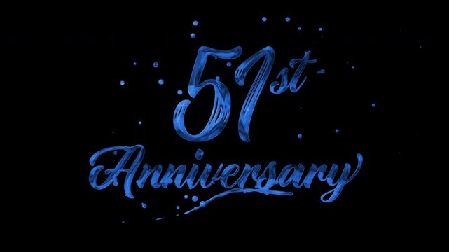 51st anniversary text animation in blue metallic effect. suitable for celebrating special occasions, invitations, anniversary cards and social media. Includes alpha channel for any background.