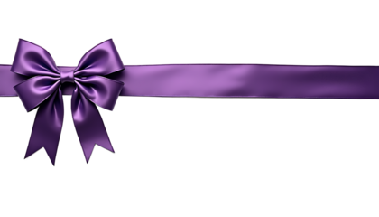 Purple Ribbon Bow with Tail on White Background satin isolated on a transparent background