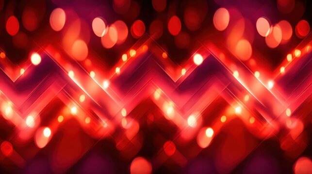 Vibrant abstract background featuring zigzag patterns and glowing bokeh lights in red and purple hues