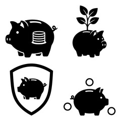 Obraz premium Savings Finance Piggy bank Hand drawn style medical and healthcare icons bundle