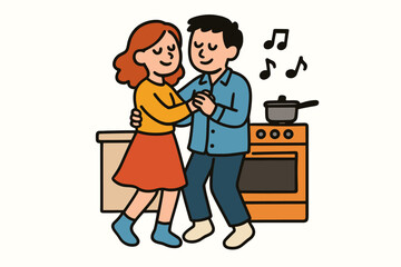 Cute doodle family couples collection flat vector illustration bold handdrawn outlines bright solid fills isolated on white clean white space sticker style minimal detail couple dancing