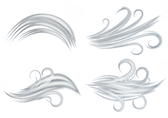 Four stylized wind wisps isolated on transparent background