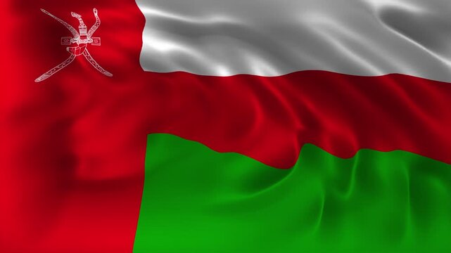 Realistic Oman flag waving in a seamless loop with detailed fabric texture perfect for National Day, Sultan�s Day, Omani celebrations, government events, and 4K visual presentations