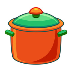 Bright orange cooking pot with green lid and handles