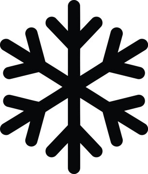 Black snowflake icon symbol for winter freeze cold weather climate vector graphic