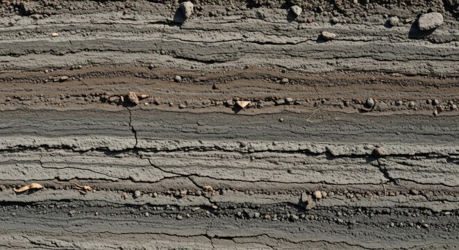 Soil layers texture background, geological stratification, earth layers, ground layers, soil profile view - Powered by Adobe
