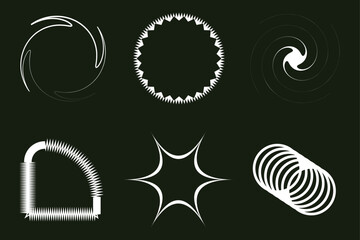 A vector art illustration set of abstract black and white symbols, icons, and circular design elements