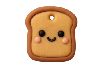 Cute smiling toast bread charm on transparent background