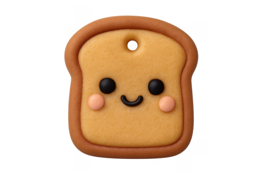 Cute smiling toast bread charm on transparent background