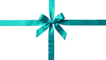 Teal Satin Ribbon Bow Tied in a Cross Shape silk isolated on a transparent background